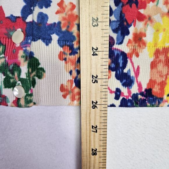 Talbots Womens L Cardigan Sweater Floral Colorful Lightweight Layer 3/4 Sleeve - Picture 14 of 15